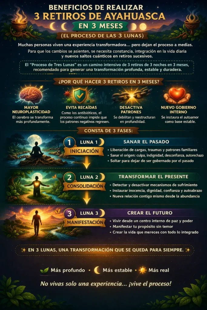 Infografía proceso de las 3 lunas ayahuasca